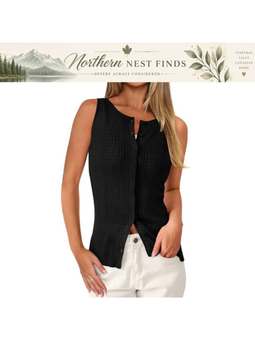 Sleeveless Button Up Ribbed Knit Sweater Vest Tank Top Slim Fit